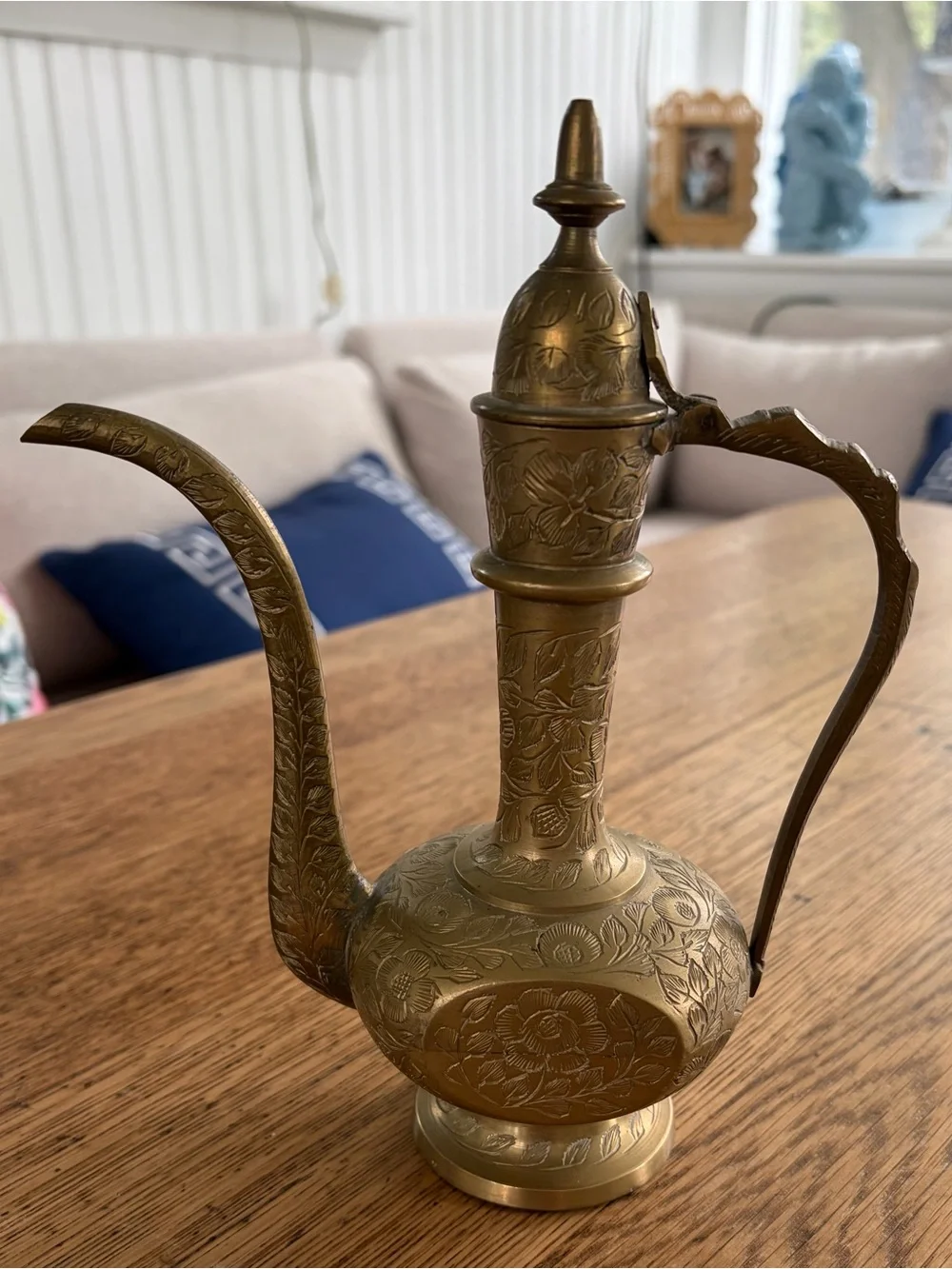 Ornate Brass Ewer Pitcher Vase – Antique-Style Decorative Accent (Brass)